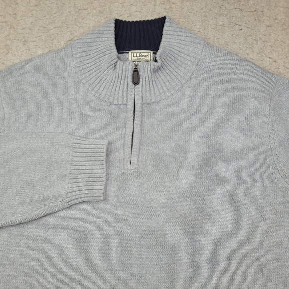 LL Bean Sweater Knit 1/4 Zip Mock Neck LS Pullover Mens 2XL Gray 287736 - Picture 1 of 8
